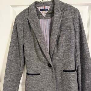 Tommy Hilfiger Women's Gray Marled Double Button Blazer with Elbow Patches